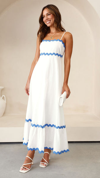 Brodey Midi Dress - White / Blue