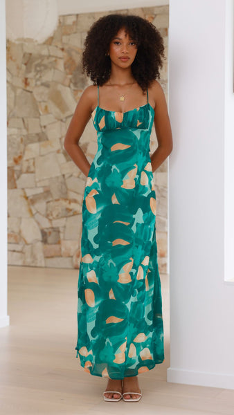 Margie Midi Dress - Green Print