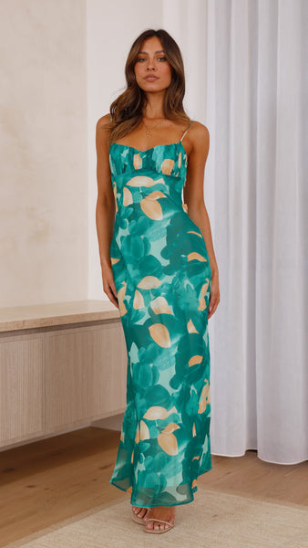 Margie Midi Dress - Green Print